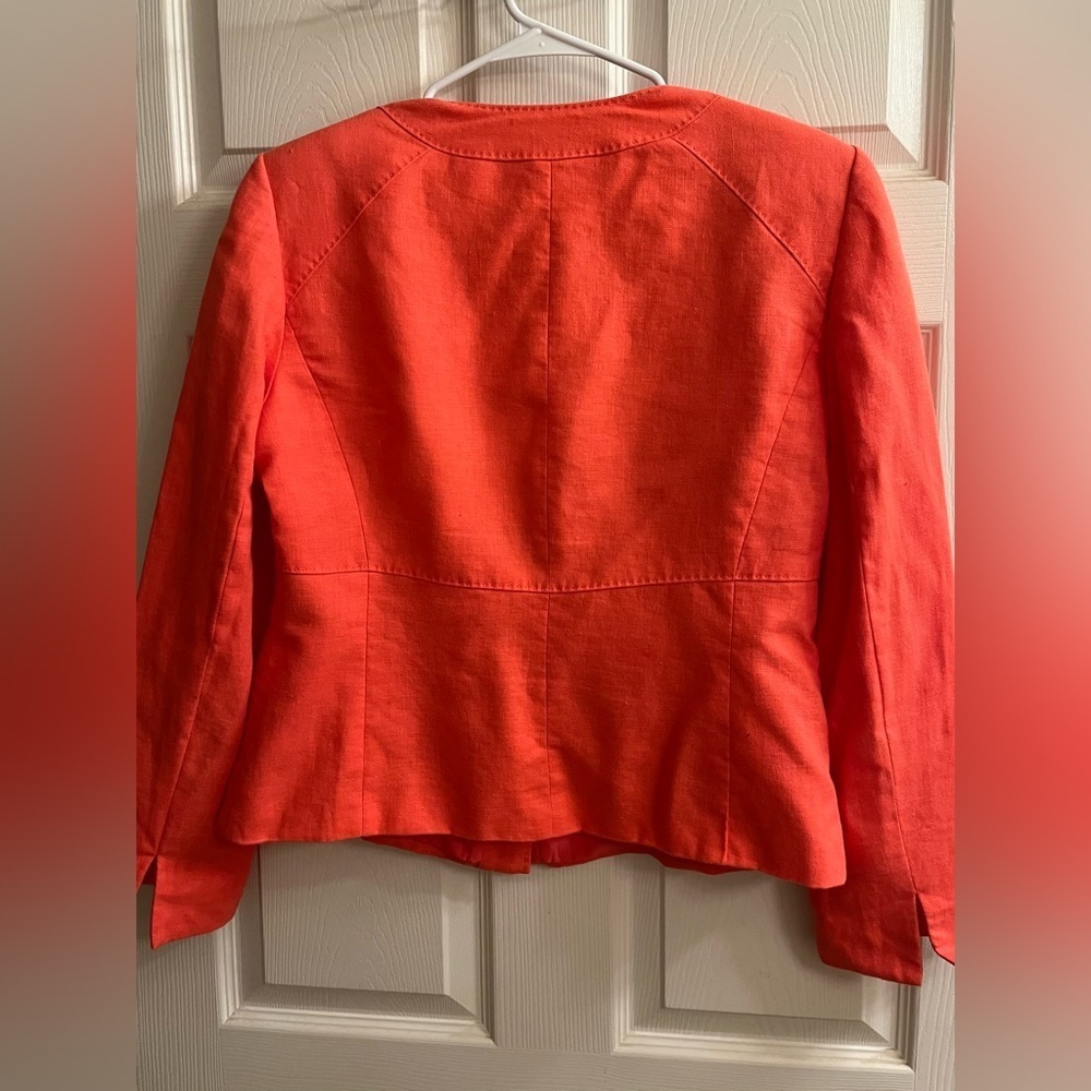 KASPER~100% LINEN~CROPPED BLAZER~CORAL~12 - Picture 4 of 10